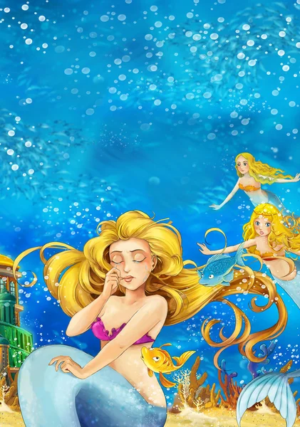 Cartoon fantasy scene on underwater kingdom — Stock Photo, Image