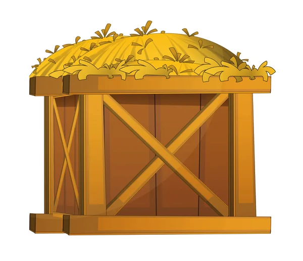 Cartoon wooden crate with hay - isolated - illustration for children — Stock Photo, Image