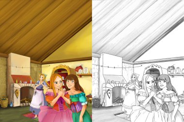 Kız konuşurken ve vintage mutfakta gülüyor