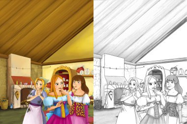 Kız konuşurken ve vintage mutfakta gülüyor