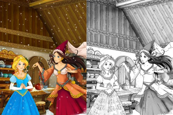 Escena de dibujos animados en la antigua cocina tradicional —  Fotos de Stock