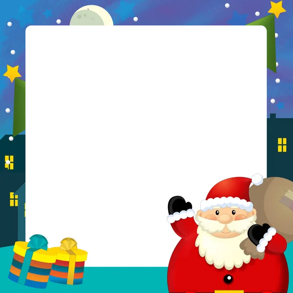 Karikatyr jul ram - utrymme för text - jultomten och presents - illustration för barn — Stockfoto