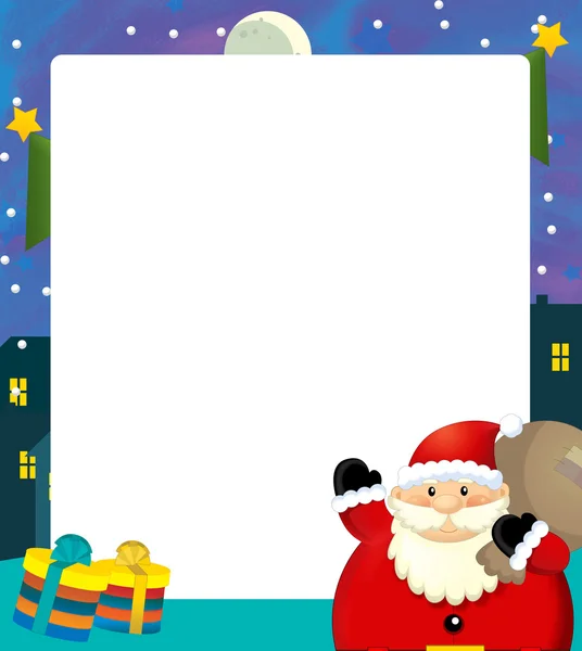 Cartoon christmas frame - space for text - santa claus and presents - illustration for children — Stock Photo, Image