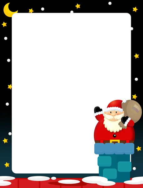 Cartoon christmas frame - santa claus and presents — Stock Photo, Image