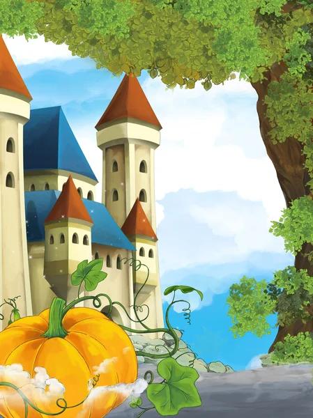 Traditional scene with big pumpkin near the castle — Stock Photo, Image