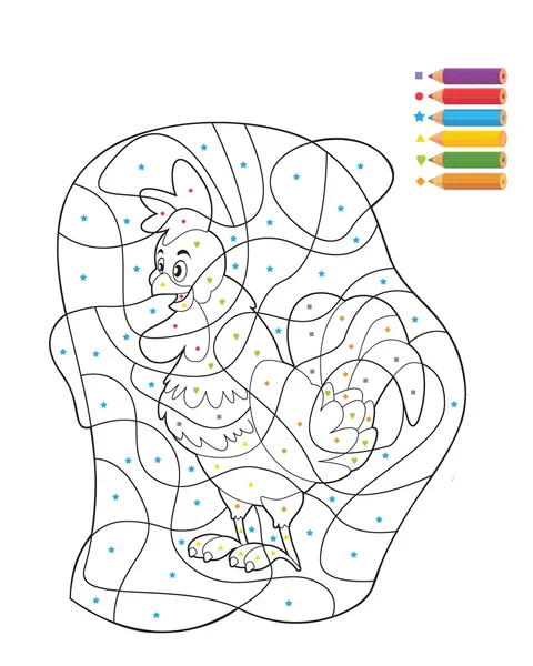 Gallo de dibujos animados - página del libro con marco - libro para colorear - ilustración para niños —  Fotos de Stock