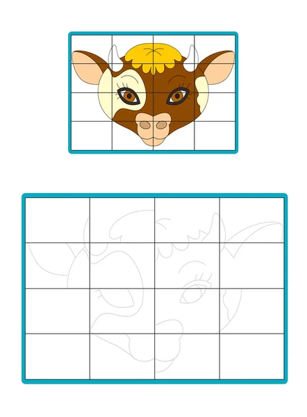 Cara de vaca de dibujos animados - aislado - con página para colorear - ilustración para niños —  Fotos de Stock