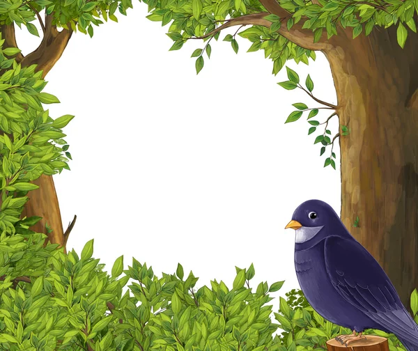 Illustrazione di un simpatico uccello seduto nella foresta — Foto Stock