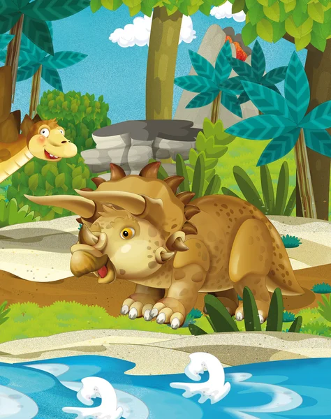 만화 행복 한 공룡-stegosaurus 트리케라톱스 — 스톡 사진