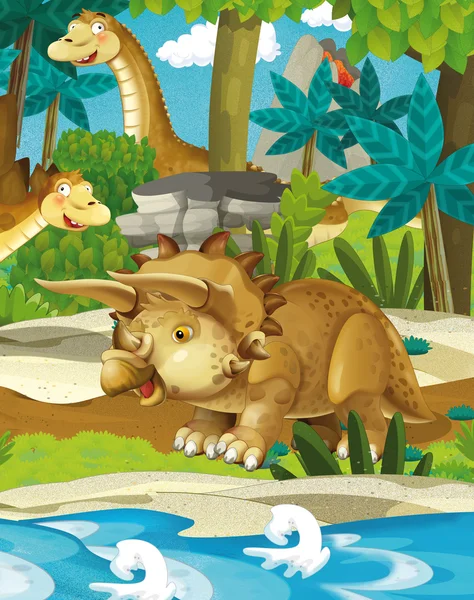 Cartoon gelukkig dinosaurussen - stegosaurus triceratops — Stockfoto