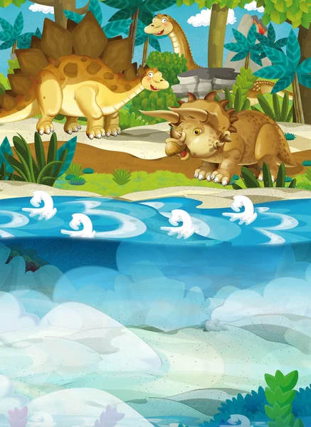 トリケラトプス、ディプロドクス、カメおよび他の水中恐竜 — ストック写真