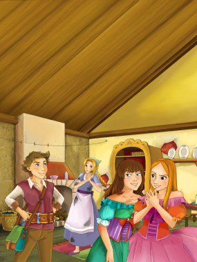 söz ve vintage mutfakta gülüyor giyinmiş kızlar