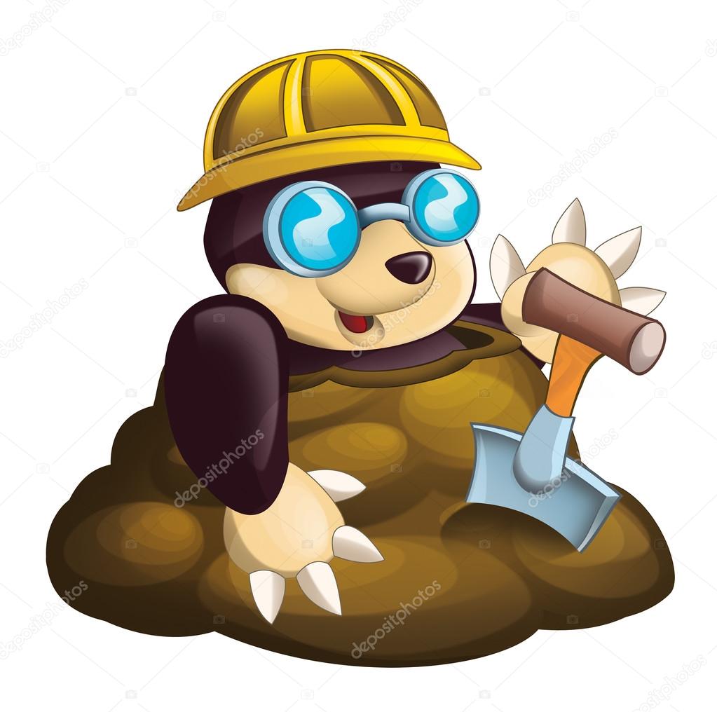 Cartoon mole - worker - in the ground