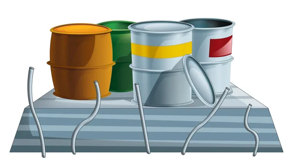 Cartoon metal barrels opened and closed - isolated - illustration for children — Stock Photo, Image