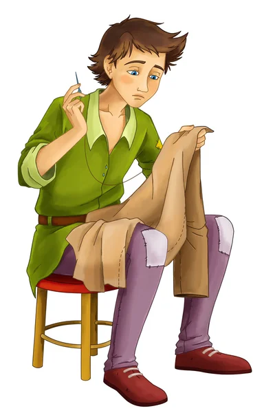 Cartoon boy - sentado y trabajando - cosiendo - aislado - chico guapo manga - ilustración para niños — Foto de Stock