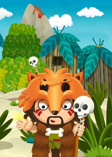 Мультфильм о природе - джунгли - со смешным мальчиком манга - счастливая иллюстрация для детей — стоковое фото