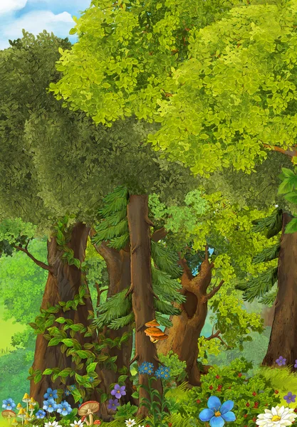 Cartoon happy scene of the forest — Stock Photo, Image