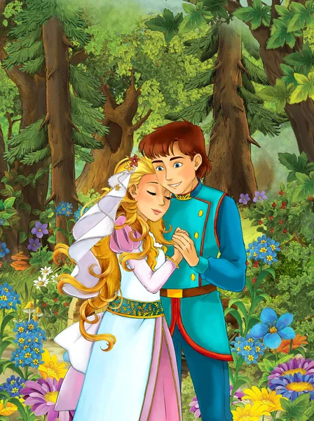 Schattig Prins en prinses in het bos — Stockfoto