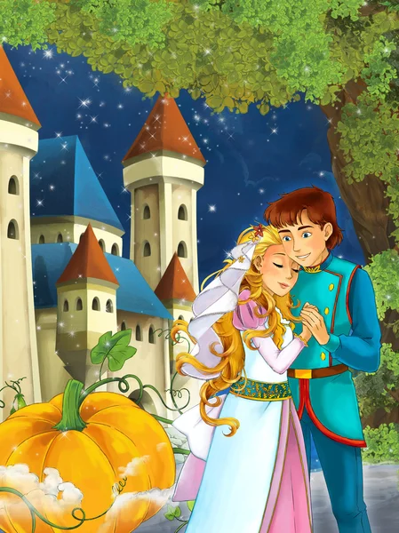 Cute princess and prince in the forest near the castle — Stock Photo, Image