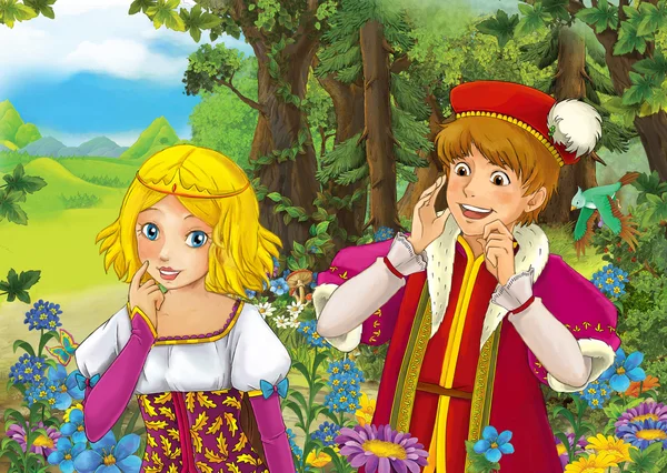 Prince and princess in the forest - walking — Stock Photo, Image