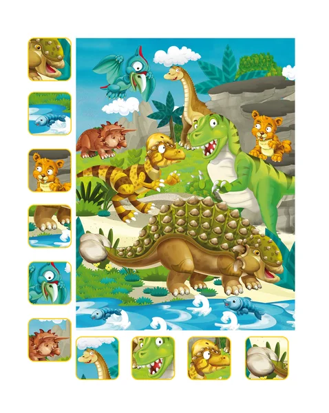 Cartoon dinosaur exercise page - matching game — Stock Photo, Image