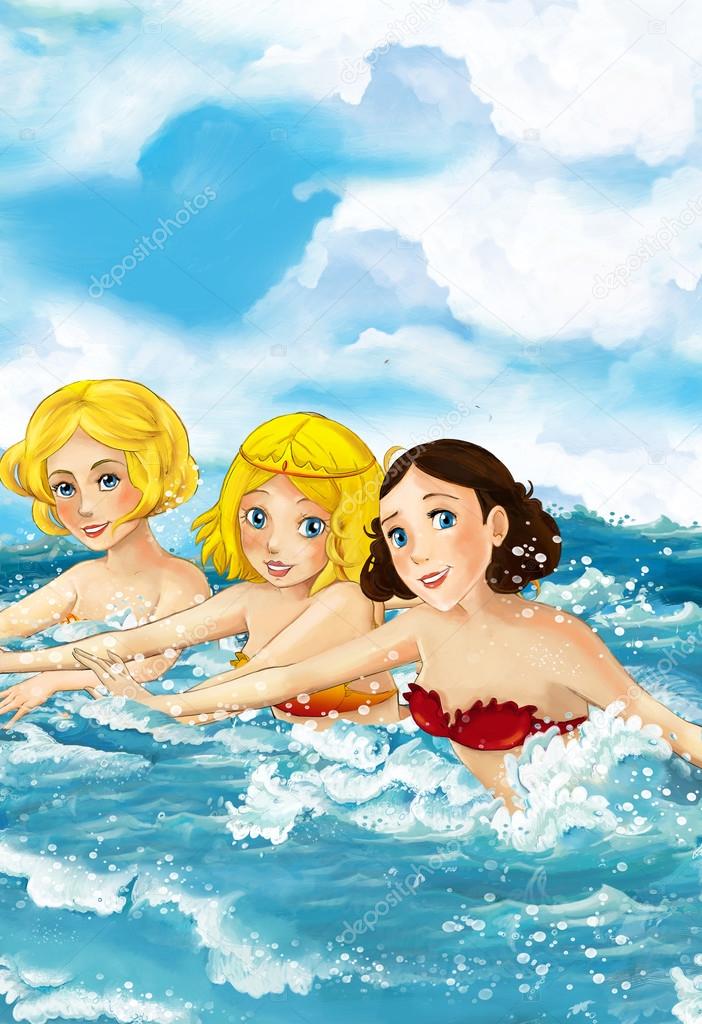 mermaids in the water swimming - beautiful girls