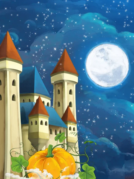 Traditional scene with big pumpkin near the castle — Stock Photo, Image