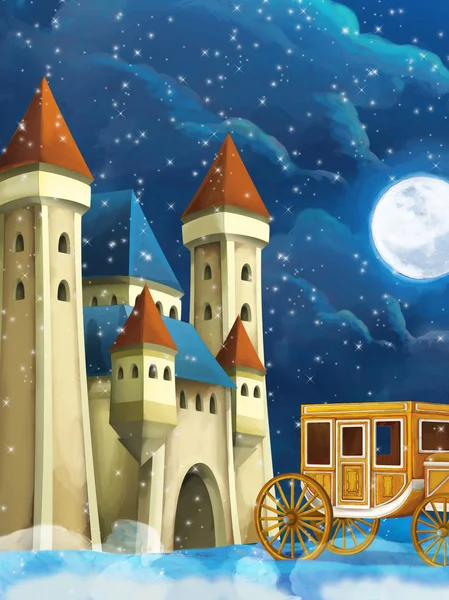 Traditionele scène met vervoer in de buurt van het kasteel — Stockfoto