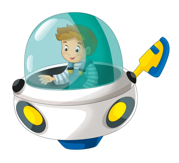 Junge fliegt im Raumschiff — Stockfoto