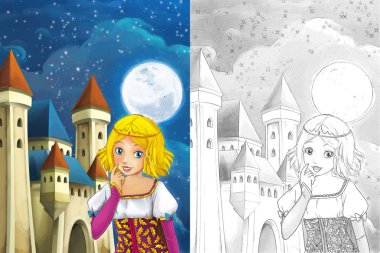 Çocuklar için orman - güzel manga kız - çizimde şirin prensleri ile çizgi film sahne