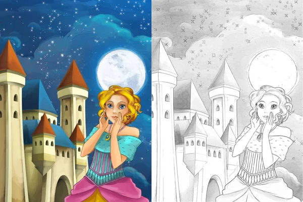 Kreskówka Scena Cute Książąt Lesie Manga Piękna Dziewczyna Ilustracja Dla — Zdjęcie stockowe