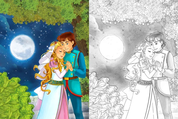 Принцеса і принц в лісі біля замку — стокове фото