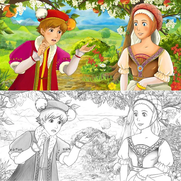 Prince and charming manga girl on the meadow — стоковое фото