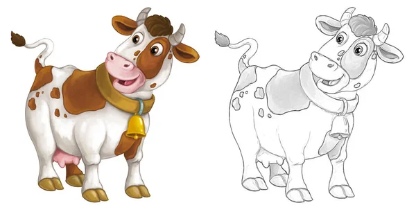 Escena Dibujos Animados Con Toro Vaca Sonríe Estilo Artístico Ilustración — Foto de Stock