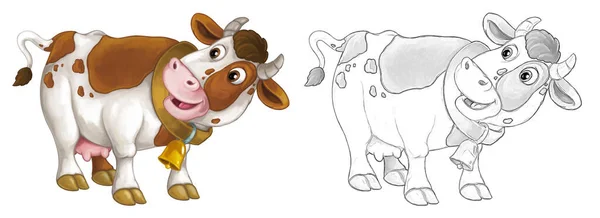 Escena Dibujos Animados Con Toro Vaca Sonríe Estilo Artístico Ilustración — Foto de Stock