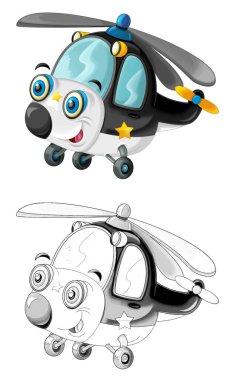 cartoon sketch scene with policeman helicopter - illustration for children clipart