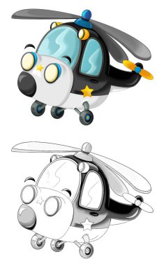 Polis helikopterli karikatür sahnesi - çocuklar için çizim