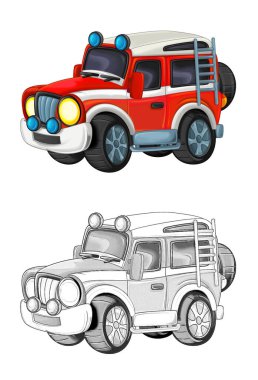 off road itfaiye arabalı karikatür sahnesi - çocuklar için çizim