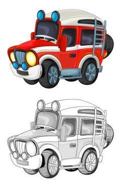 off road itfaiye arabalı karikatür sahnesi - çocuklar için çizim