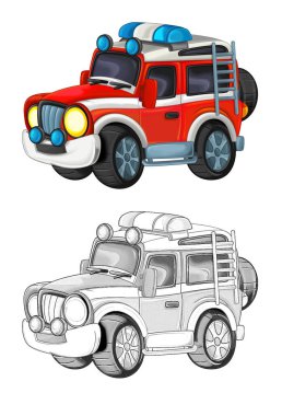 off road itfaiye arabalı karikatür sahnesi - çocuklar için çizim