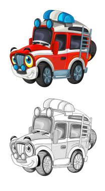 off road itfaiye arabalı karikatür sahnesi - çocuklar için çizim