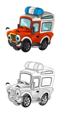 off road itfaiye arabalı karikatür sahnesi - çocuklar için çizim