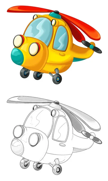Escena Dibujos Animados Con Helicóptero Ambulancia Ilustración Para Niños — Foto de Stock