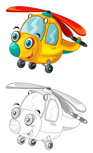 Cena Desenho Animado Com Helicóptero Ambulância Ilustração Para Crianças — Fotografia de Stock