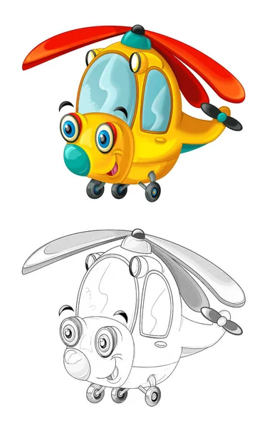 cartoon sketch scene with ambulance helicopter - illustration for children