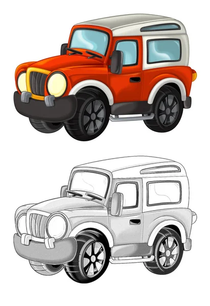 어린이들을 소방관 자동차 삽화가 스케치 — 스톡 사진