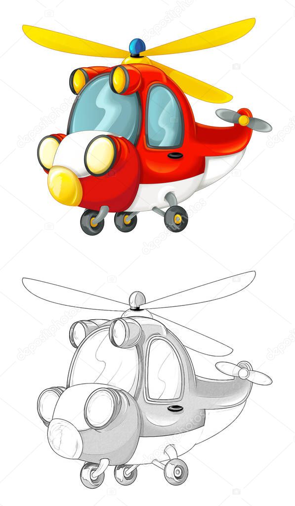 Illustrazione stock Bozzetto Cartone Animato Scena Con Elicottero