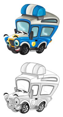 off road polis arabalı karikatür sahnesi - çocuklar için çizimler