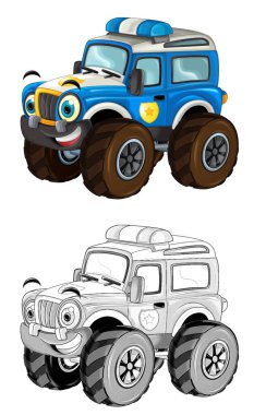 off road polis arabalı karikatür sahnesi - çocuklar için çizimler