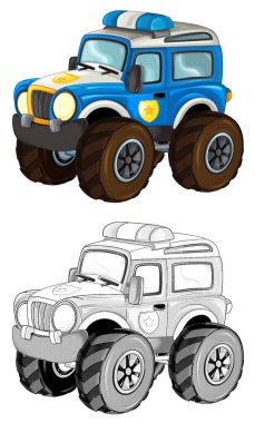 off road polis arabalı karikatür sahnesi - çocuklar için çizimler